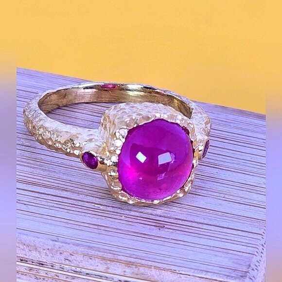 925 Sterling Silver 14K Gold Plated Avant-Garde Ring with Natural Ruby Gemstone - Picture 9 of 14